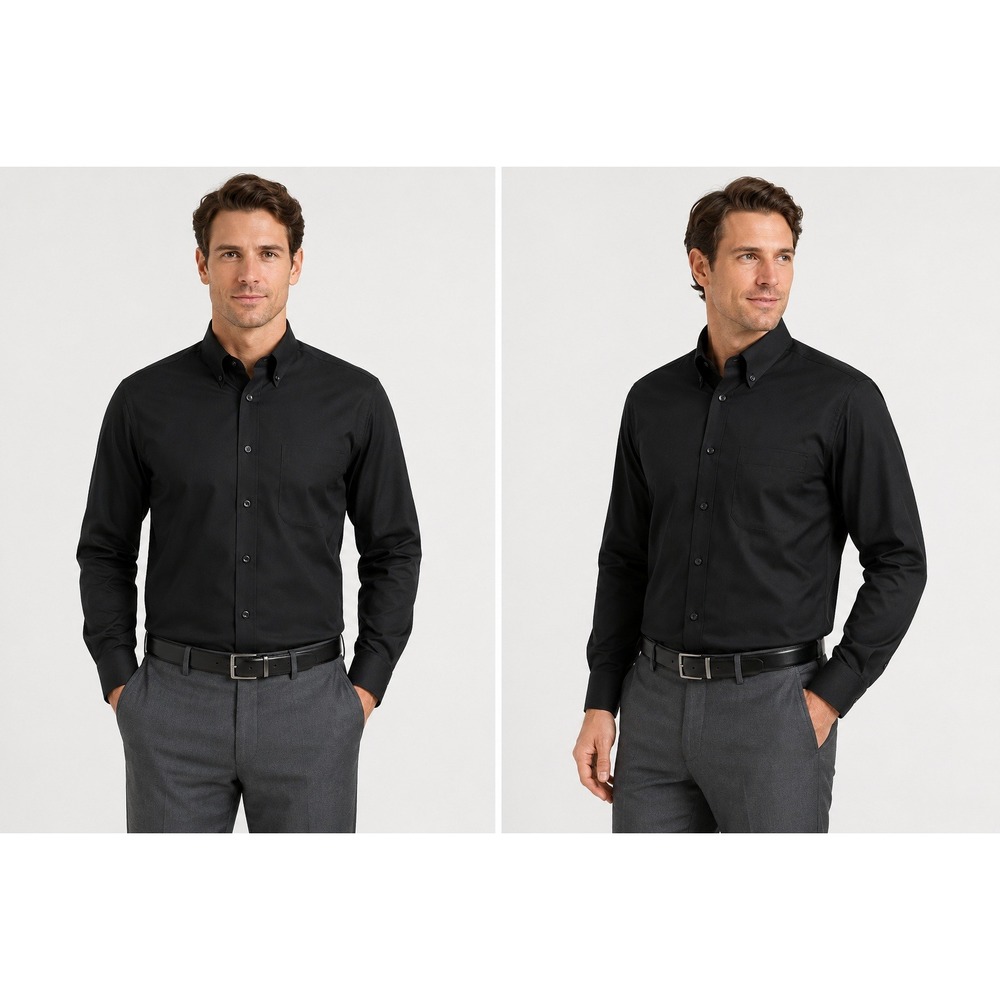 Nordstrom Rack Mens Trim Fit Non-Iron Dress Shirt Black 17.5 36/37 Button Down